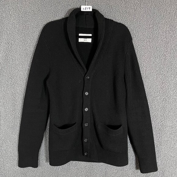Reigning Champ Wool Shawl Collar Rib Knit Cardigan - Men's Size M - Black - Picture 1 of 10